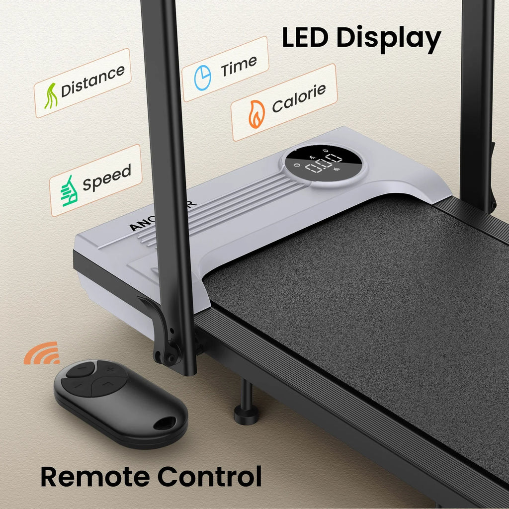 Nouveauté 2026 – Tapis de marche pliable et portable ANCHEER , capacité de 136 kg (300 lb), vitesse de 12 km/h (7,5 mi/h), à placer sous un bureau, avec télécommande et écran LED, 2 en 1, pour la maison, le bureau ou l'exercice (rose