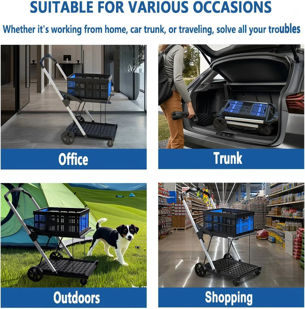 Nouveauté 2026 – Chariot de courses pliable à roulettes avec caisse de rangement amovible, modèle , chariot utilitaire portable à 2 niveaux pour la maison et les courses au supermarché