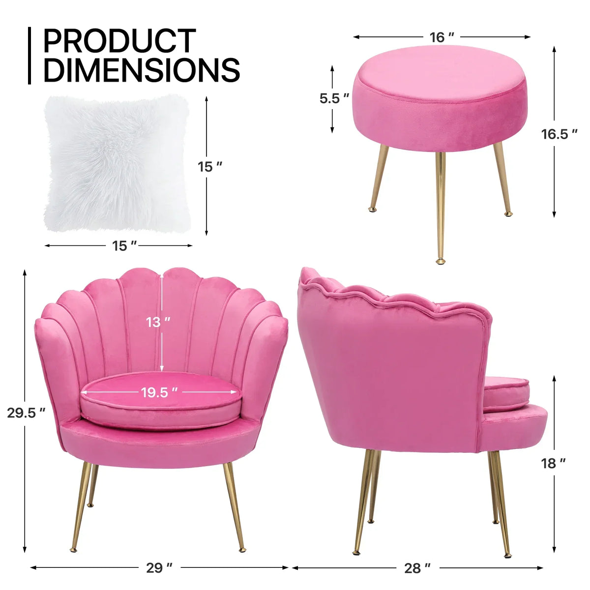 Nouveauté 2026 – Ensemble de 2 fauteuils d'appoint MoNiBloom , capitonnés en velours, avec coussin et repose-pieds. Fauteuil moderne rembourré, assise capitonnée et pieds en métal doré, idéal pour le salon. Couleur : noir