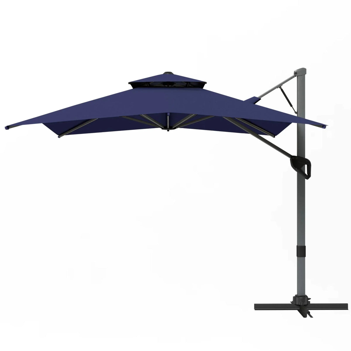 Nouveauté 2026 – Parasol d'extérieur Alpha Joy 12x9pi (3,66 x 2,74 m), grand modèle rectangulaire déporté à double structure, rotation à 360°, beige