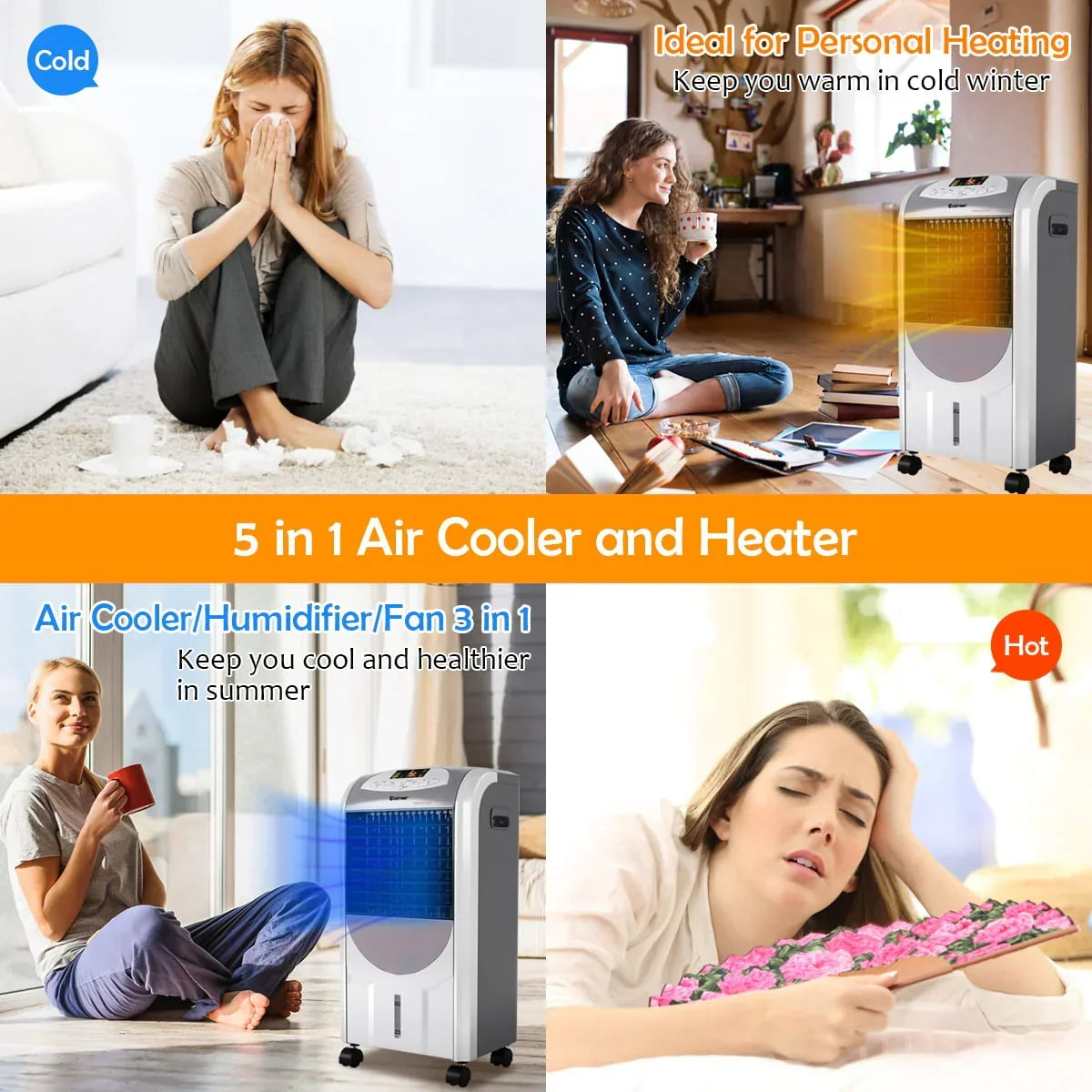Nouveauté 2026 – Ventilateur et humidificateur portable Costway avec filtre lavable et télécommande