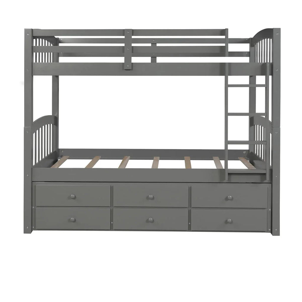 Nouveauté 2026 – Lit superposé Twin-Over-Twin avec 3 tiroirs de rangement, cadre de lit superposé simple avec échelle et barrière de sécurité, lit superposé gigogne en pin pour chambre d'adolescent ou chambre d'amis, convertible en 2 lits, gris