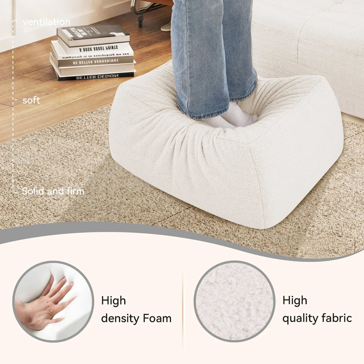 Nouveauté 2026 – Fauteuils poufs VFD pour adultes, pouf avec repose-pieds, canapé lounge confortable en mousse à mémoire de forme, fauteuil de lecture idéal pour la chambre et le salon, canapé de sol relaxant