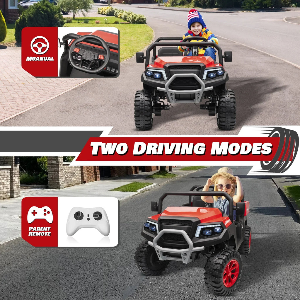 Nouveauté 2026 – Joyracer , véhicule tout-terrain électrique (UTV) 24 volts pour enfants, 2 places, avec télécommande. Voiturette de golf électrique avec 4 moteurs de 200 W, remorque inclinable et pelle, suspension à ressorts sur les 4 roues, musique