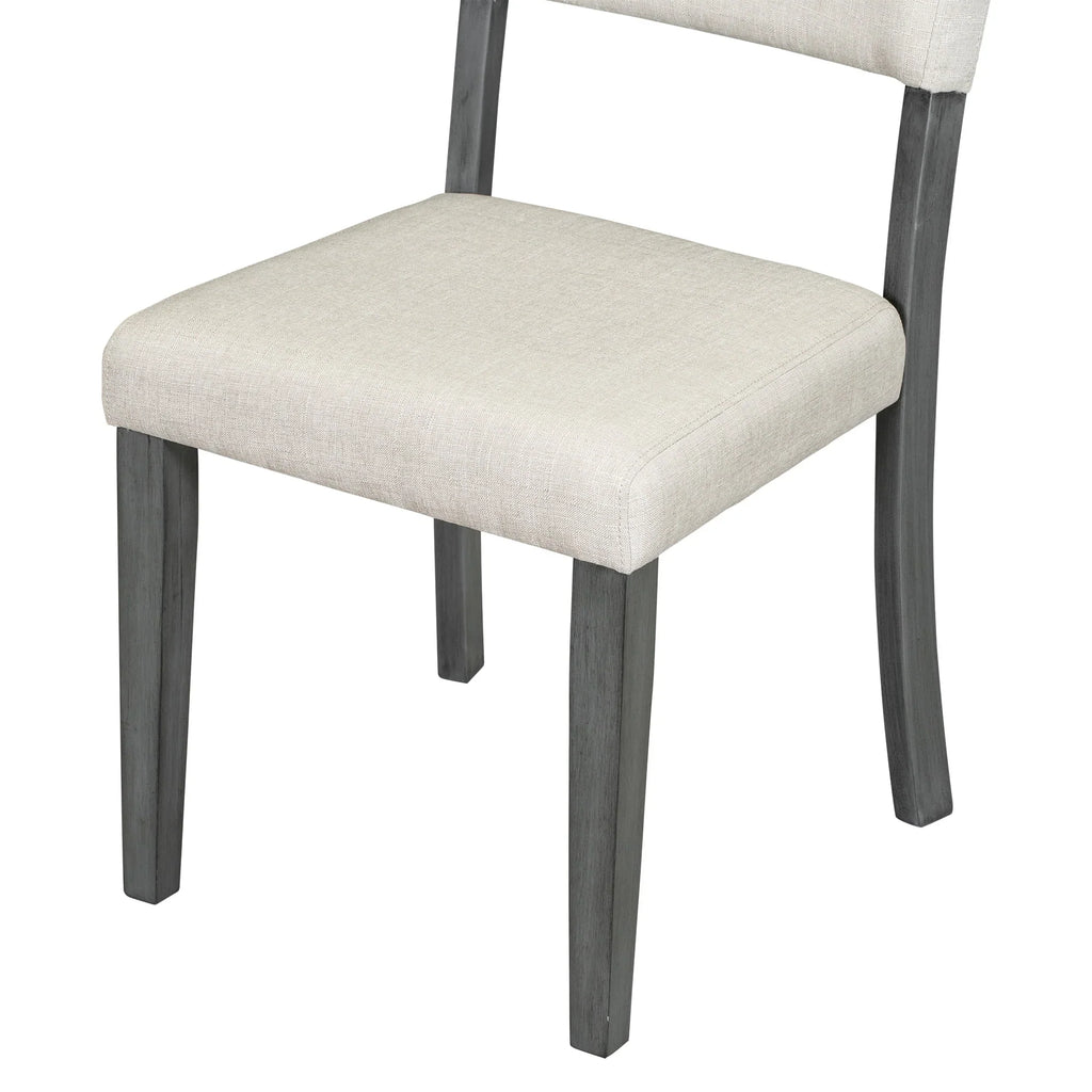 Nouveauté 2026 – Ensemble de salle à manger rond rétro 5 pièces avec 4 chaises rembourrées, table en bois avec pieds incurvés de style tréteau