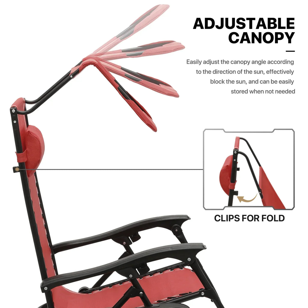 Nouveauté 2026 – Ensemble de 2 chaises MoNiBloom Zero Gravity , fauteuils de plage/terrasse pliables avec auvent et appui-tête, noirs