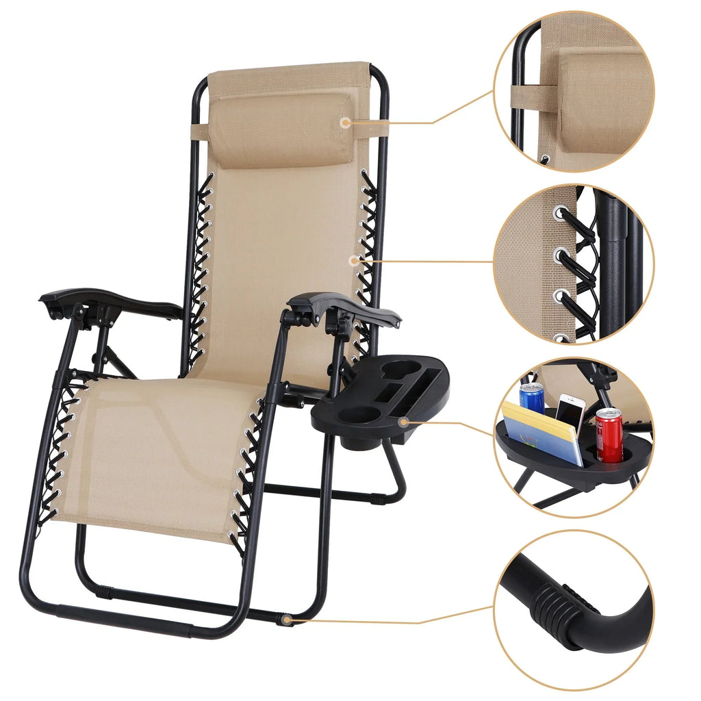 Nouveauté 2026 – HomGarden Lot de 2 chaises zéro gravité en acier - Beige