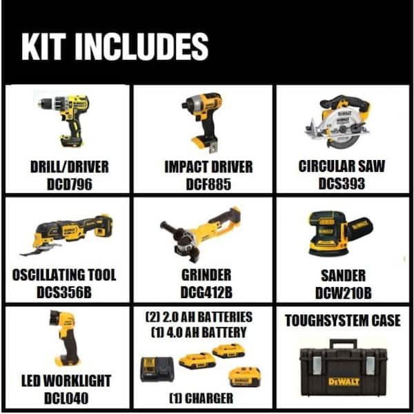 Nouveauté 2026 – Kit combiné d'outils sans fil 20V MAX 7 avec étui TOUGHSYSTEM, (1) batterie 20V 4,0Ah et (2) batteries 20V 2,0Ah