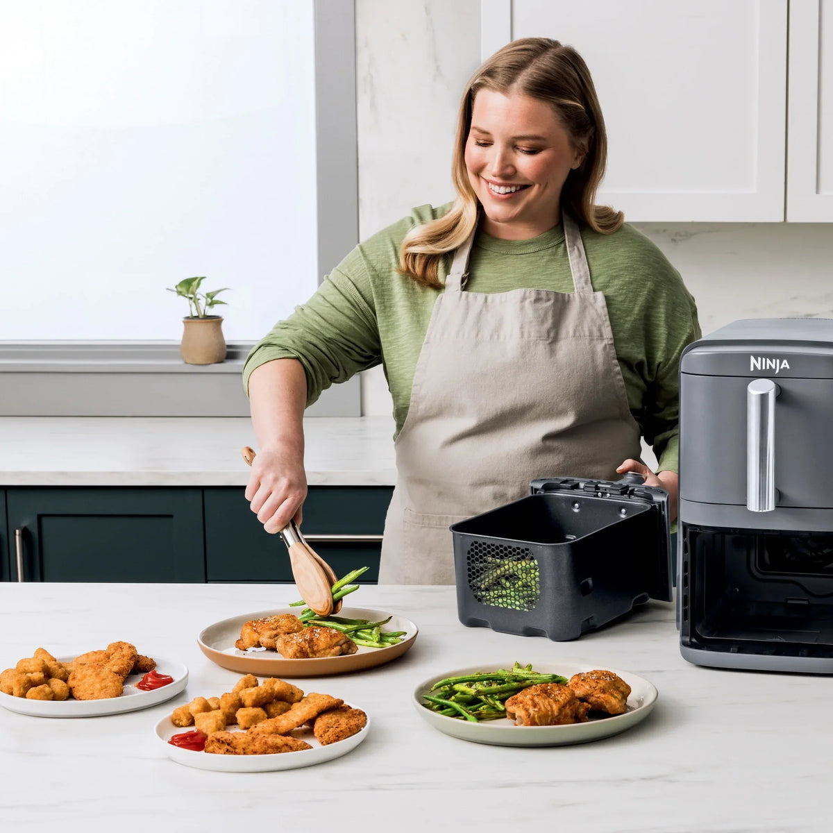Nouveauté 2026 – Friteuse à air Ninja DoubleStack XL à 2 paniers, technologie DoubleStack permettant de cuire 4 aliments simultanément, conception compacte, 10 pintes, 4 en 1, Smart Finish & Match Cook, SL400