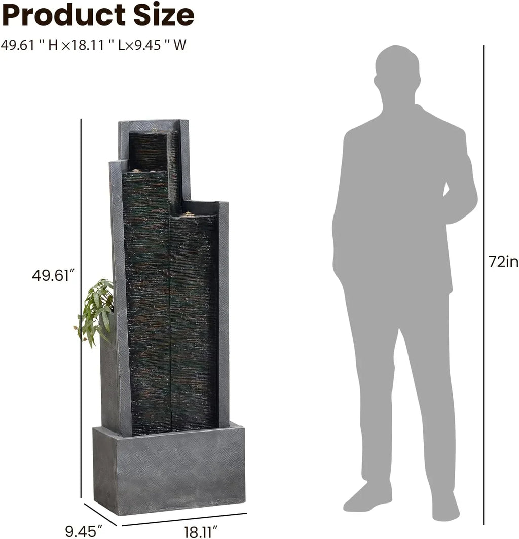 Nouveauté 2026 – Fontaine cascade moderne d'extérieur avec éclairage LED pour jardin, terrasse, cour, patio, porche et décoration intérieure