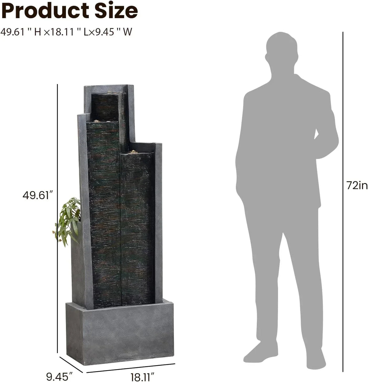 Nouveauté 2026 – Fontaine cascade moderne d'extérieur avec éclairage LED pour jardin, terrasse, cour, patio, porche et décoration intérieure