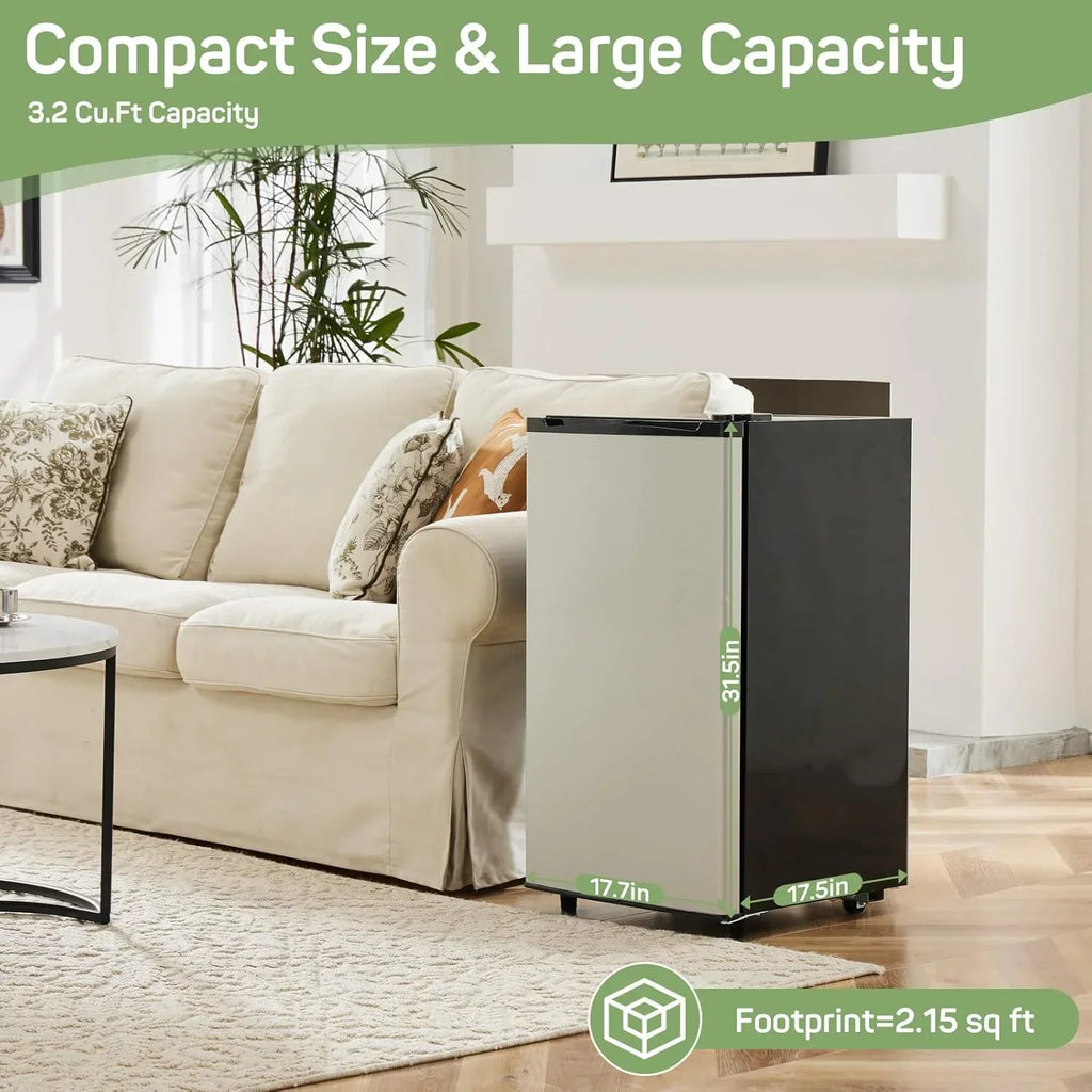 Nouveauté 2026 – Mini-réfrigérateur pour chambre à coucher, 3,2 pi³ (81 L), petit réfrigérateur avec congélateur pour dortoir ou bureau, compact, à une porte, thermostat réglable, silencieux, noir