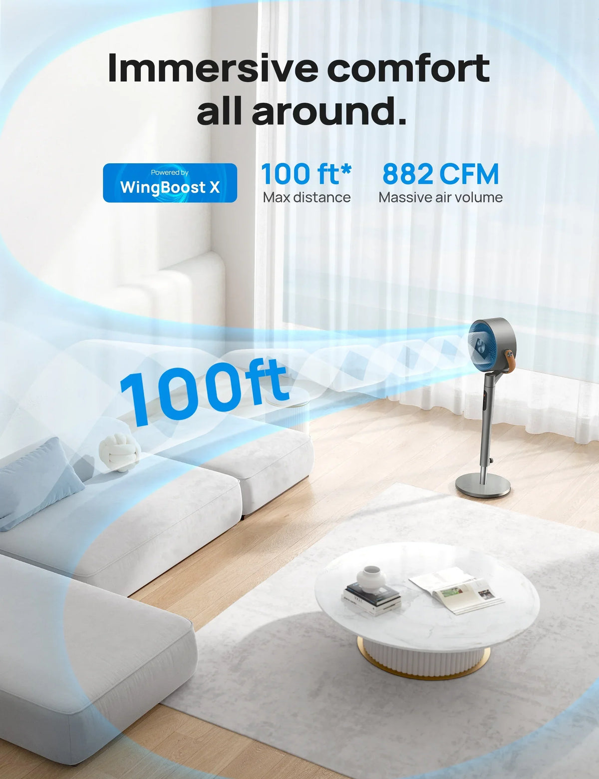 Nouveauté 2026 – Ventilateur sur pied Dreo avec télécommande, ventilateur silencieux de 109 cm (43 po) pour la chambre à coucher, ventilateurs de sol oscillants intelligents de 305 cm (120 po) + 267 cm (105 po) avec Wi-Fi et commande vocale, compatib