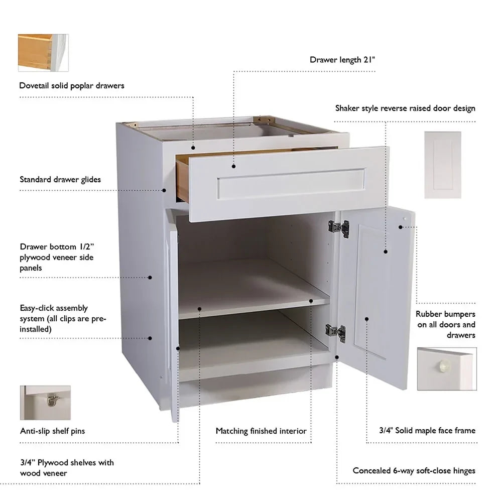 Nouveauté 2026 – Meuble bas de cuisine Design House Brookings , en bois, style Shaker, à 2 portes et 2 tiroirs (48 x 34,5 x 24 po), prêt à assembler, blanc Sherwin Williams