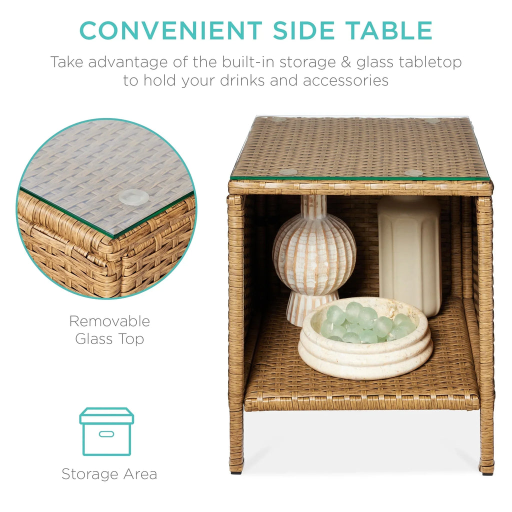 Nouveauté 2026 – Ensemble bistro de jardin 3 pièces en résine tressée Best Choice Products , avec 2 chaises et une table - Gris/Bleu marine