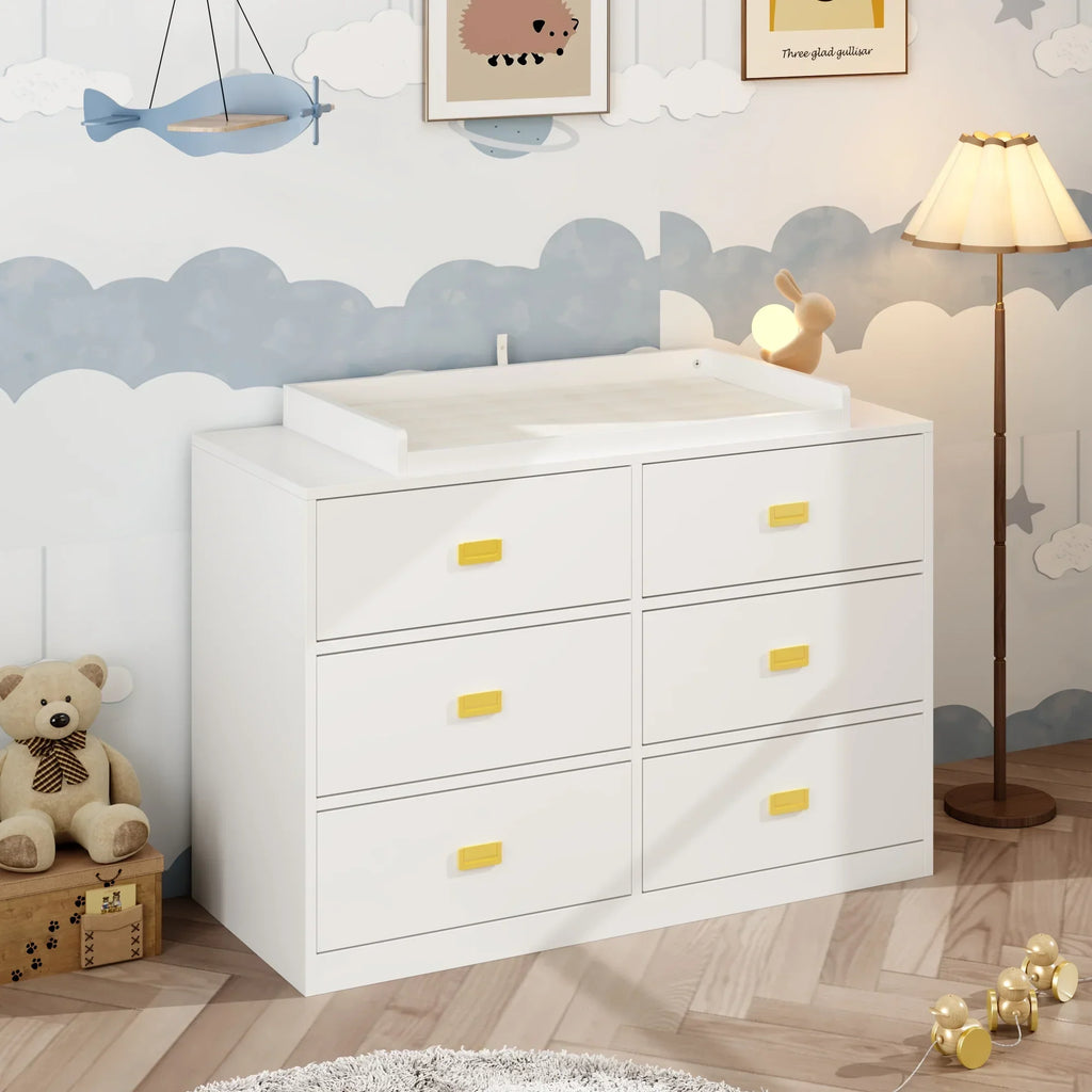 Nouveauté 2026 – Table à langer/commode pour chambre de bébé OXYLIFE , 114 cm (45 po), avec 4 tiroirs et une étagère, blanche