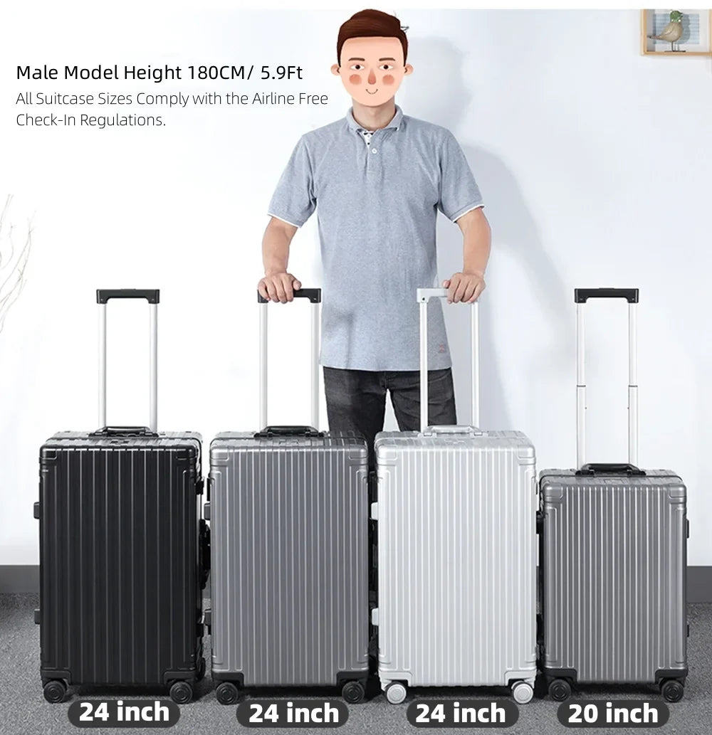 Nouveauté 2026 – Valise rigide en aluminium , approuvée par les compagnies aériennes, sans fermeture éclair, avec roulettes multidirectionnelles, idéale pour les voyages d'affaires et de loisirs