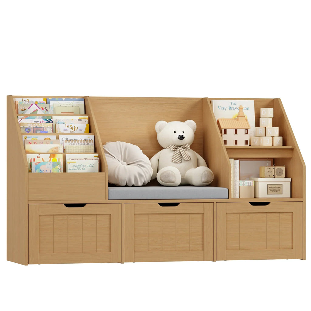 Nouveauté 2026 – Bibliothèque pour enfants Homfa avec coin lecture et 3 tiroirs amovibles, bibliothèque à 2 cubes avec étagères à livres à 4 niveaux, rangement pour jouets et jouets, idéale pour la chambre ou la salle de jeux, blanche