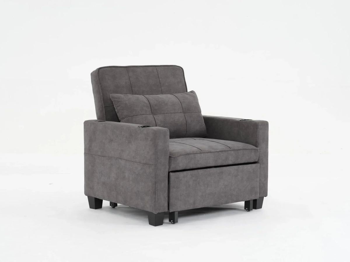 Nouveauté 2026 – Canapé-lit futon convertible , fauteuil-lit multifonctionnel 3 en 1 avec ports USB, dossier inclinable réglable, idéal pour les petits espaces (salon, chambre), revêtement en tissu technique, gris foncé