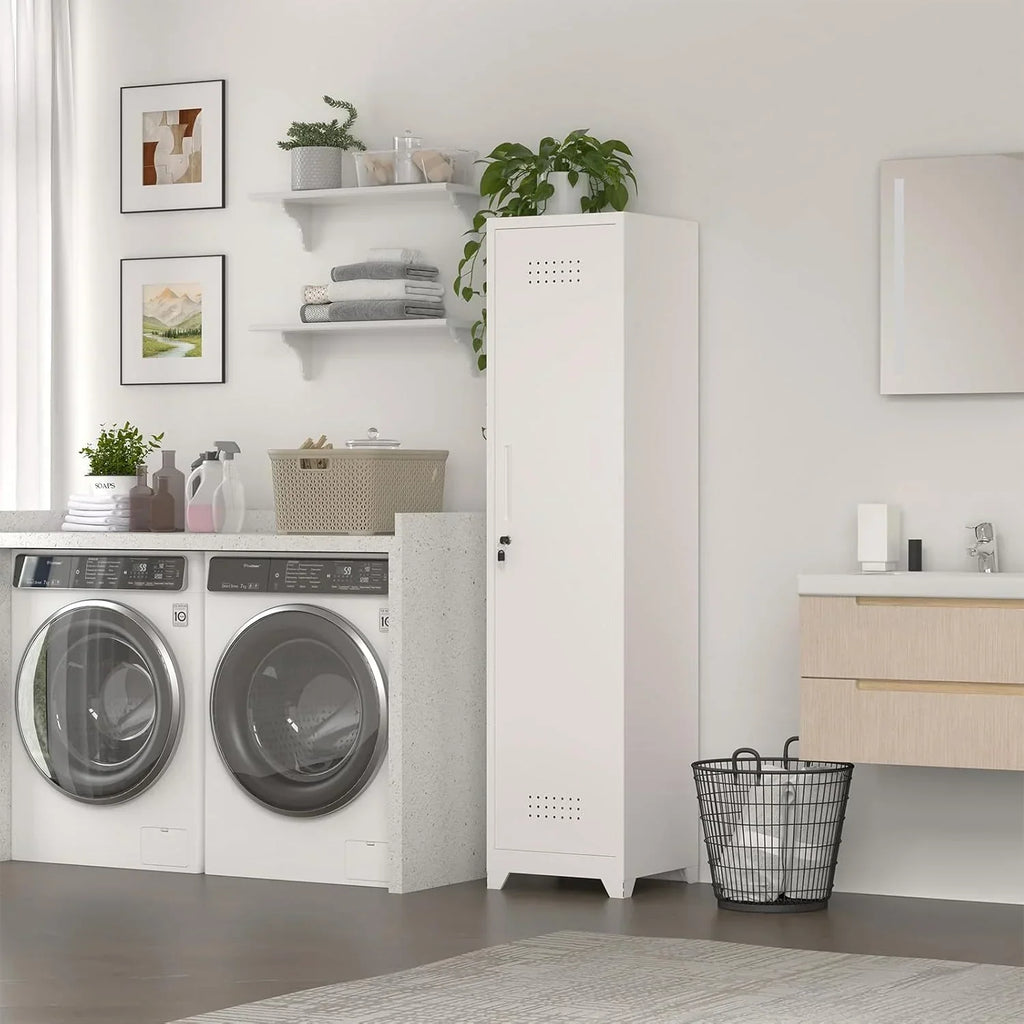 Nouveauté 2026 – Armoire à balais Marcree Slim , armoire métallique avec étagères et tringle de suspension, armoire de rangement utilitaire de 165 cm avec porte verrouillable, armoire de rangement haute pour produits de nettoyage, idéale pour la cuis