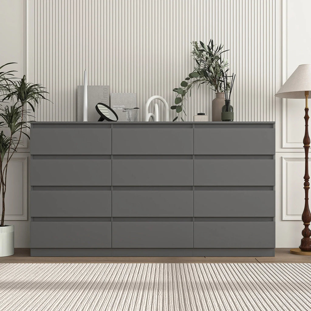 Nouveauté 2026 – Commode Resenkos moderne style milieu du siècle, 6 tiroirs, large, pour chambre à coucher, grise