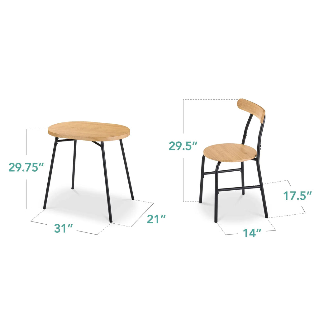 Nouveauté 2026 – Ensemble table et chaises ovales modernes 3 pièces Best Choice Products , petit coin repas avec 2 chaises - Noir/Noir