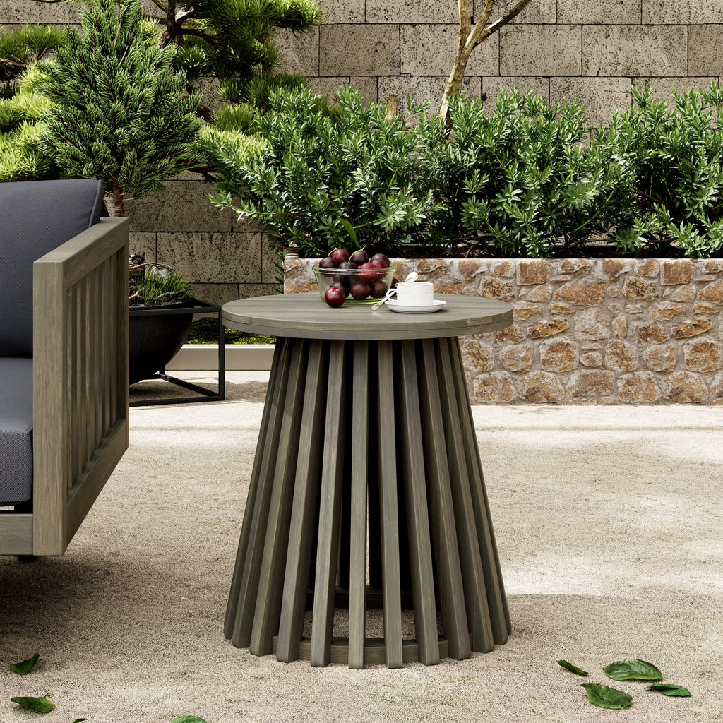 Nouveauté 2026 – Table d'appoint ronde d'extérieur en bois d'acacia Christopher Knight Home, couleur teck clair, idéale pour le jardin, la pelouse ou le balcon