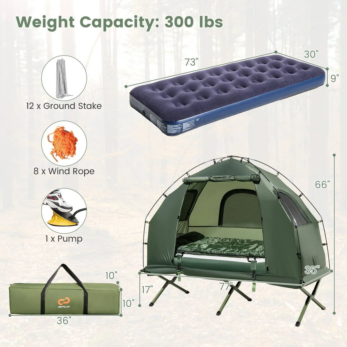 Nouveauté 2026 – Lit de camp gonflable Goplus 1 personne imperméable avec matelas gonflable, oreiller et sac de couchage