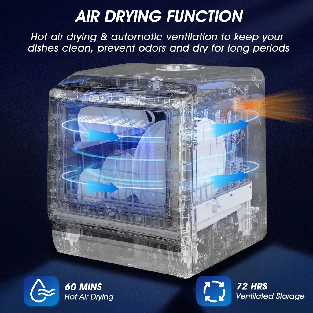 Nouveauté 2026 – Lave-vaisselle portable de comptoir AIRMSEN avec réservoir d'eau intégré de 5 litres et fonction de séchage à l'air, 5 programmes de lavage, mini lave-vaisselle, AE-TDQR03