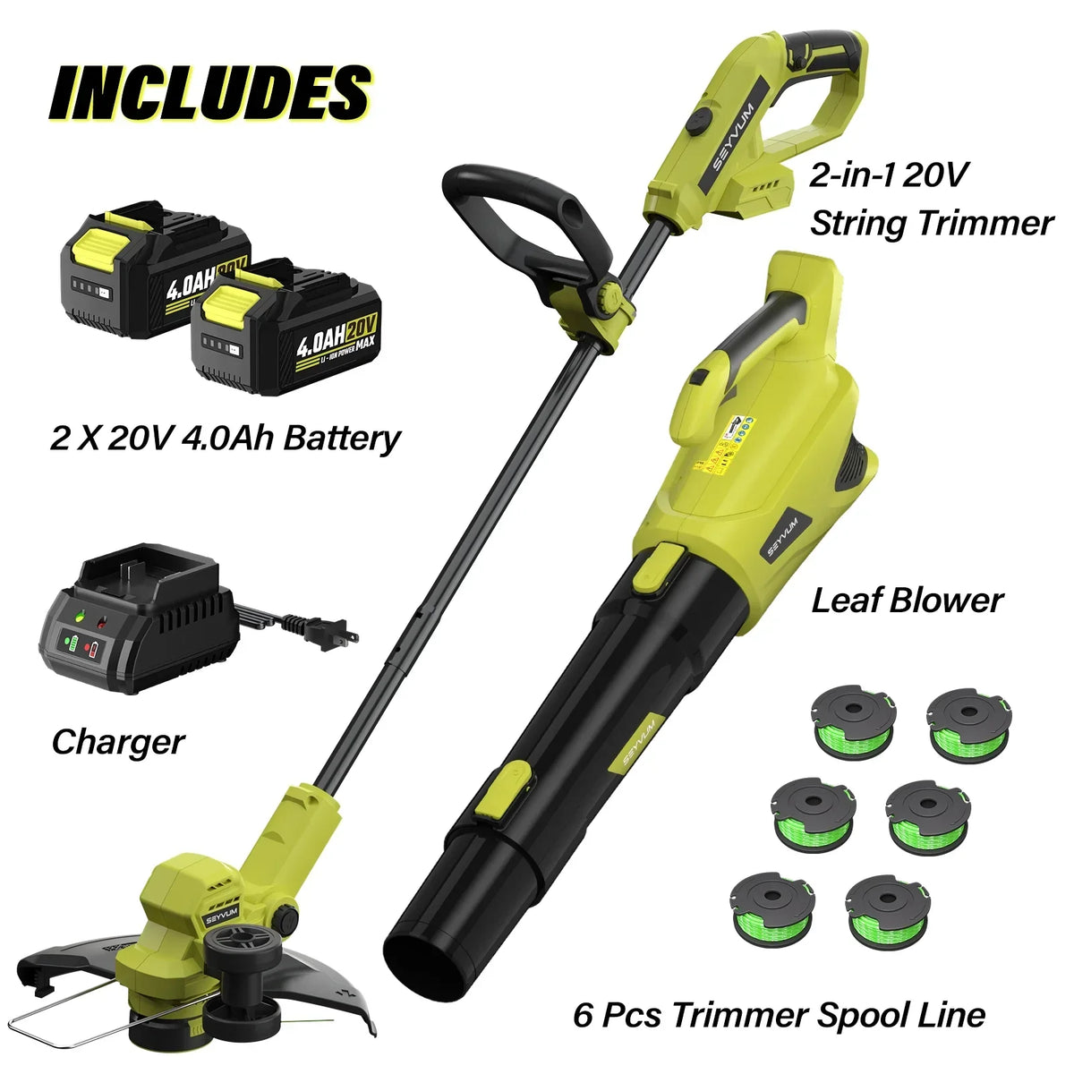 Nouveauté 2026 – Kit combiné sans fil 20V pour l'entretien de votre pelouse : coupe-bordures et débroussailleuse à fil de 30 cm avec 6 bobines de fil, souffleur de feuilles électrique pour la finition des bordures et le nettoyage, batterie 4,0 Ah et