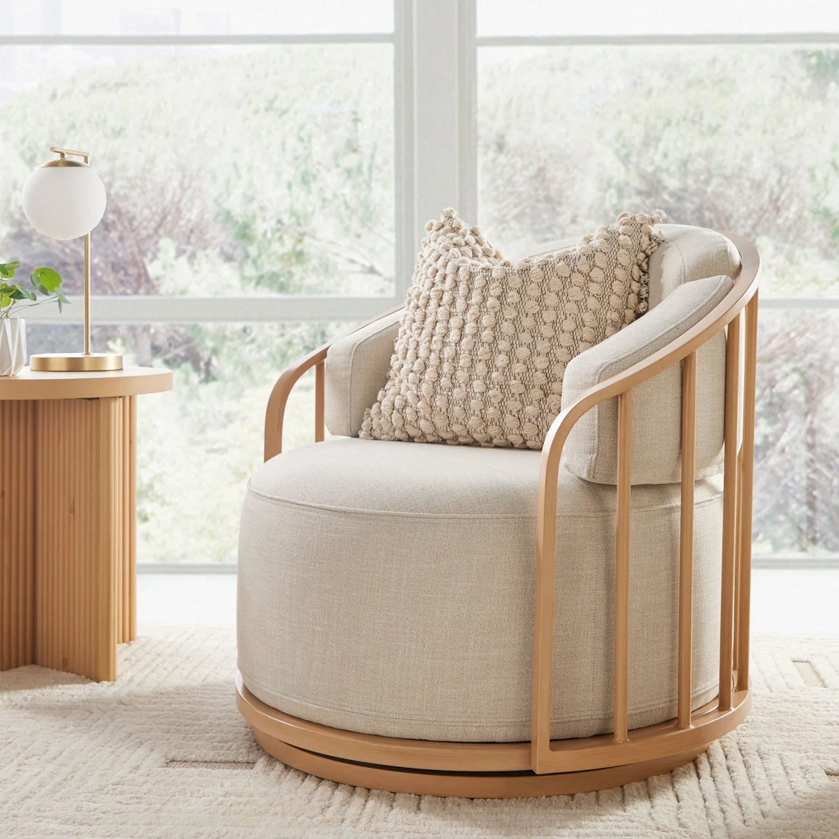 Nouveauté 2026 – Fauteuil pivotant Lillian Birdcage, lin crème, collection Better Homes & Gardens