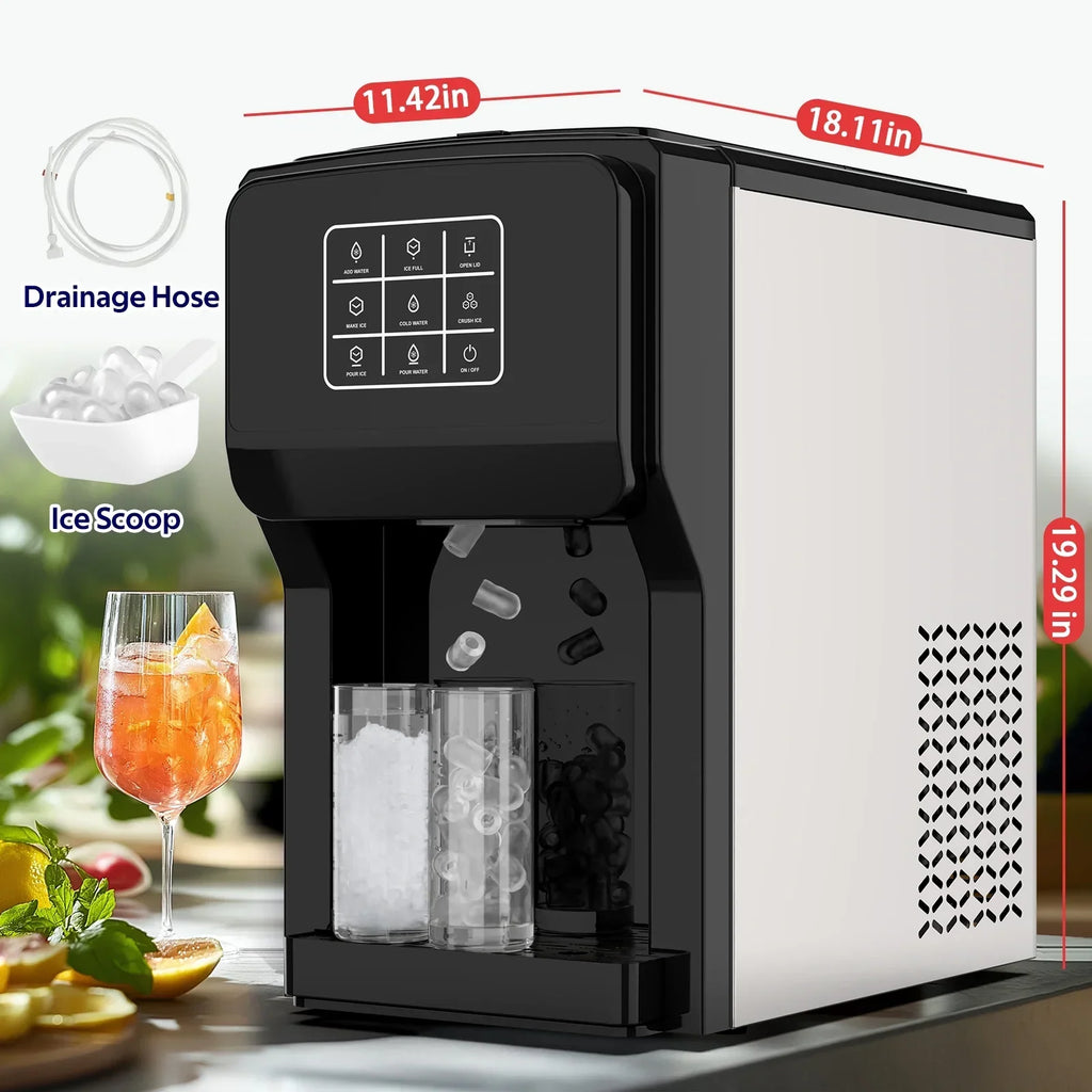 Nouveauté 2026 – Distributeur d'eau 3 en 1 Advwin avec machine à glaçons intégrée, glaçons en balles, glace pilée, refroidisseur d'eau, capacité de 20 kg/24 h, 12 glaçons/6 min, autonettoyant, capacité de stockage de glace de 1,8 kg, idéal pour la ma