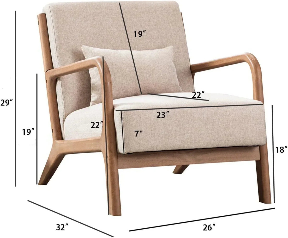 Nouveauté 2026 – Fauteuil d'appoint Bonzy Home style moderne milieu de siècle , fauteuil de lecture/détente en tissu avec structure en bois massif, montage facile, beige