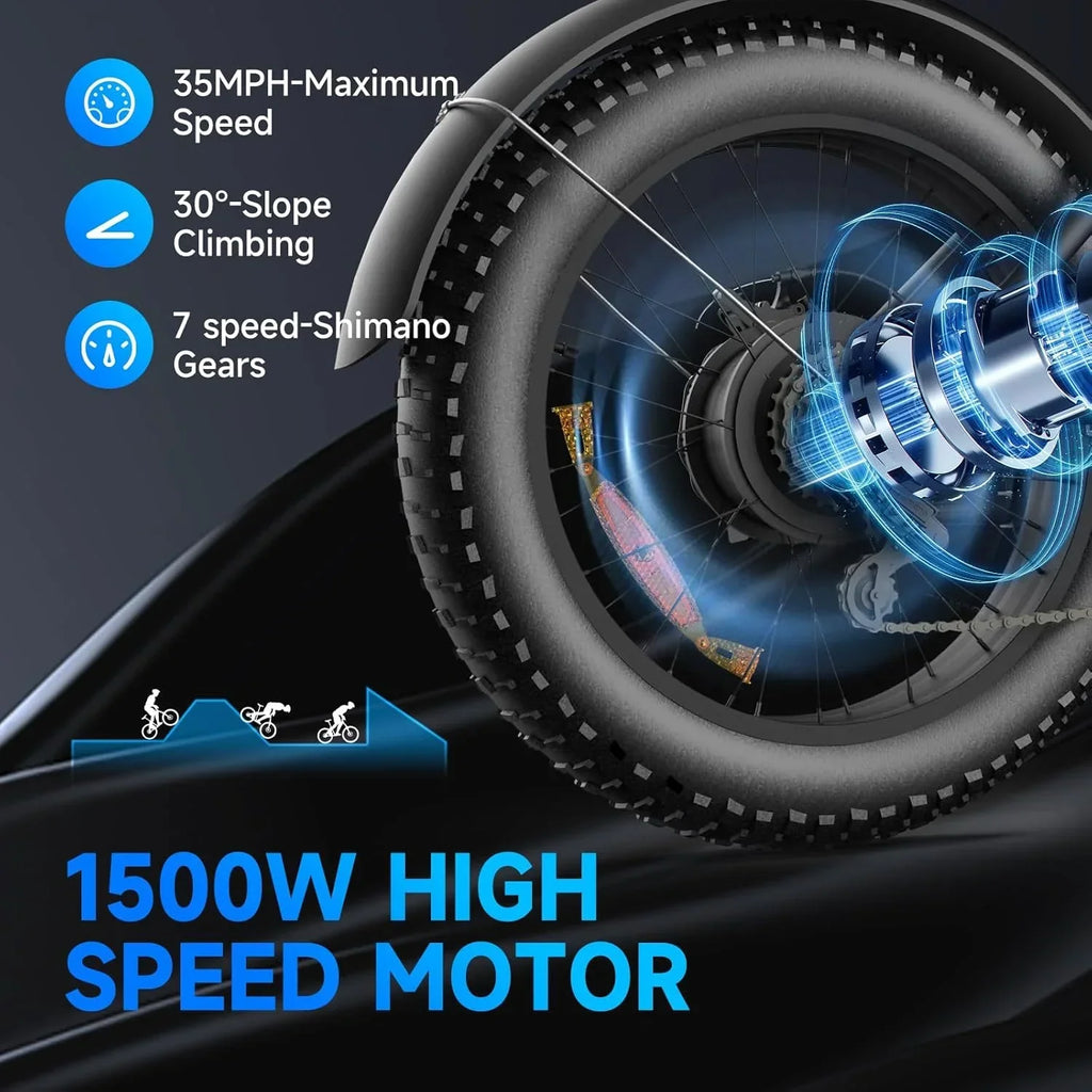 Nouveauté 2026 – Vélo électrique pour adultes avec moteur de 1500 W (puissance maximale), vitesse maximale de 56 km/h et autonomie de 90 km. Cyclomoteur électrique avec batterie de 18,9 Ah, VTT électrique tout-terrain à gros pneus de 20 pouces. Charg