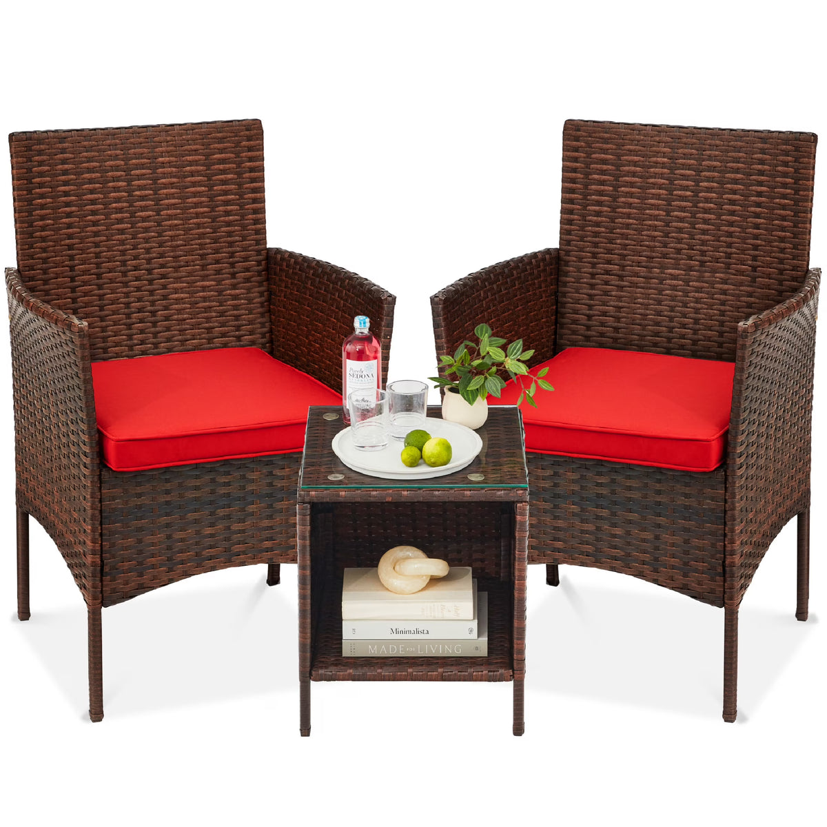 Nouveauté 2026 – Ensemble bistro de jardin 3 pièces en résine tressée Best Choice Products , avec 2 chaises et une table - Gris/Bleu marine