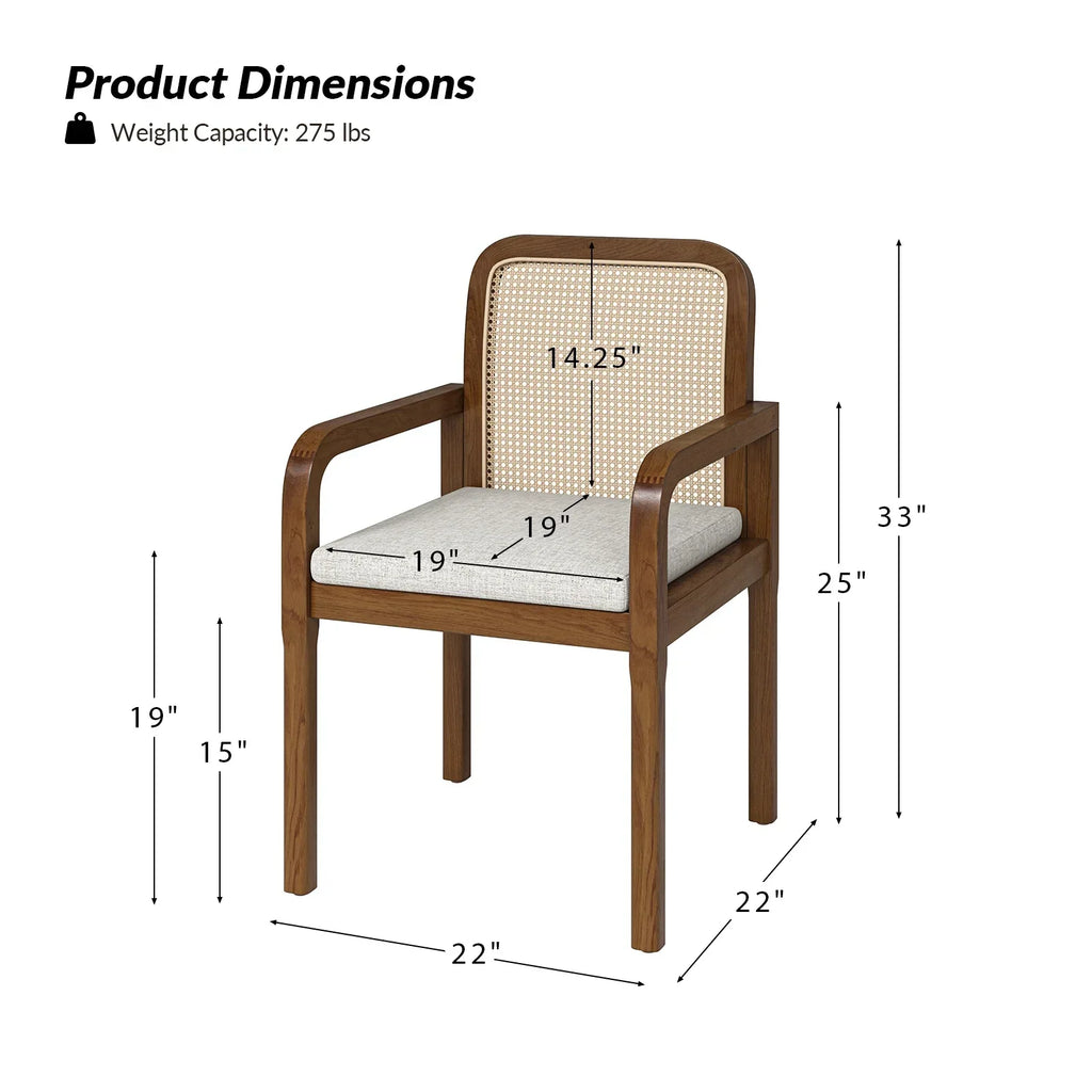 Nouveauté 2026 – Ensemble de 2 chaises de salle à manger Rattan , fauteuils en bois avec coussins amovibles, style gland, pour la maison, la cuisine ou le restaurant
