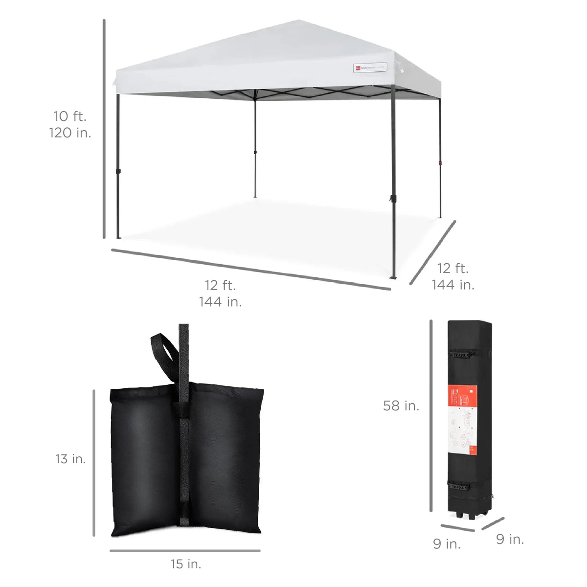 Nouveauté 2026 – Best Choice Products 3,66 m x 3,66 m - Abri pliant facile à monter avec installation en un clic, sac à roulettes et 4 sacs de lestage - Bleu marine