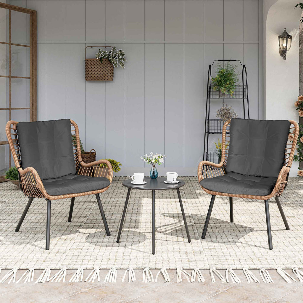 Nouveauté 2026 – Ensemble de mobilier de patio 3 pièces LAUSAINT HOME , comprenant un bistro d'extérieur à dossier haut, une table basse et des coussins beiges pour jardin ou terrasse