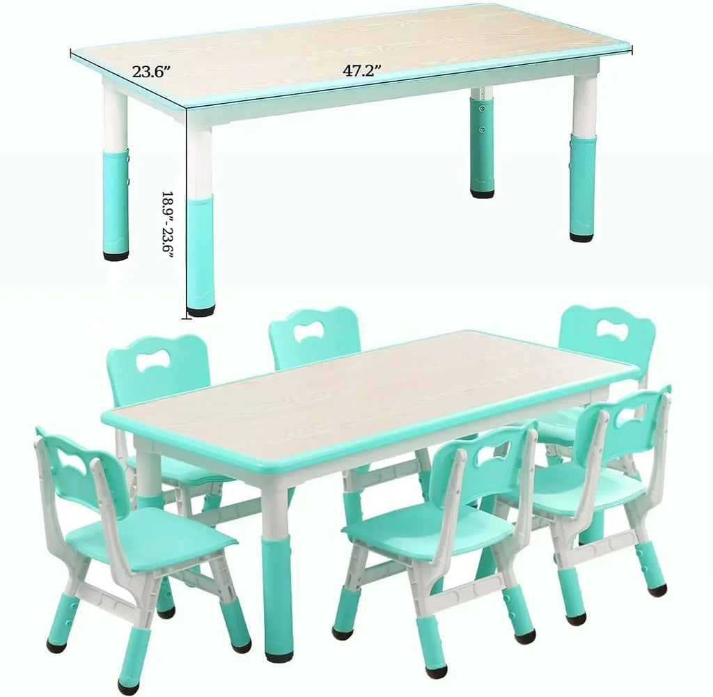 Nouveauté 2026 – Ensemble table et chaises pour enfants TROPOW , table réglable en hauteur pour tout-petits et 6 chaises, table multi-activités avec plateau à motifs graffiti et pieds antidérapants pour les enfants de 2 à 10 ans, idéale pour les gard