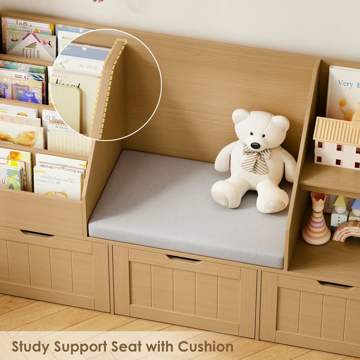Nouveauté 2026 – Bibliothèque pour enfants Homfa avec coin lecture et 3 tiroirs amovibles, bibliothèque à 2 cubes avec étagères à livres à 4 niveaux, rangement pour jouets et jouets, idéale pour la chambre ou la salle de jeux, blanche