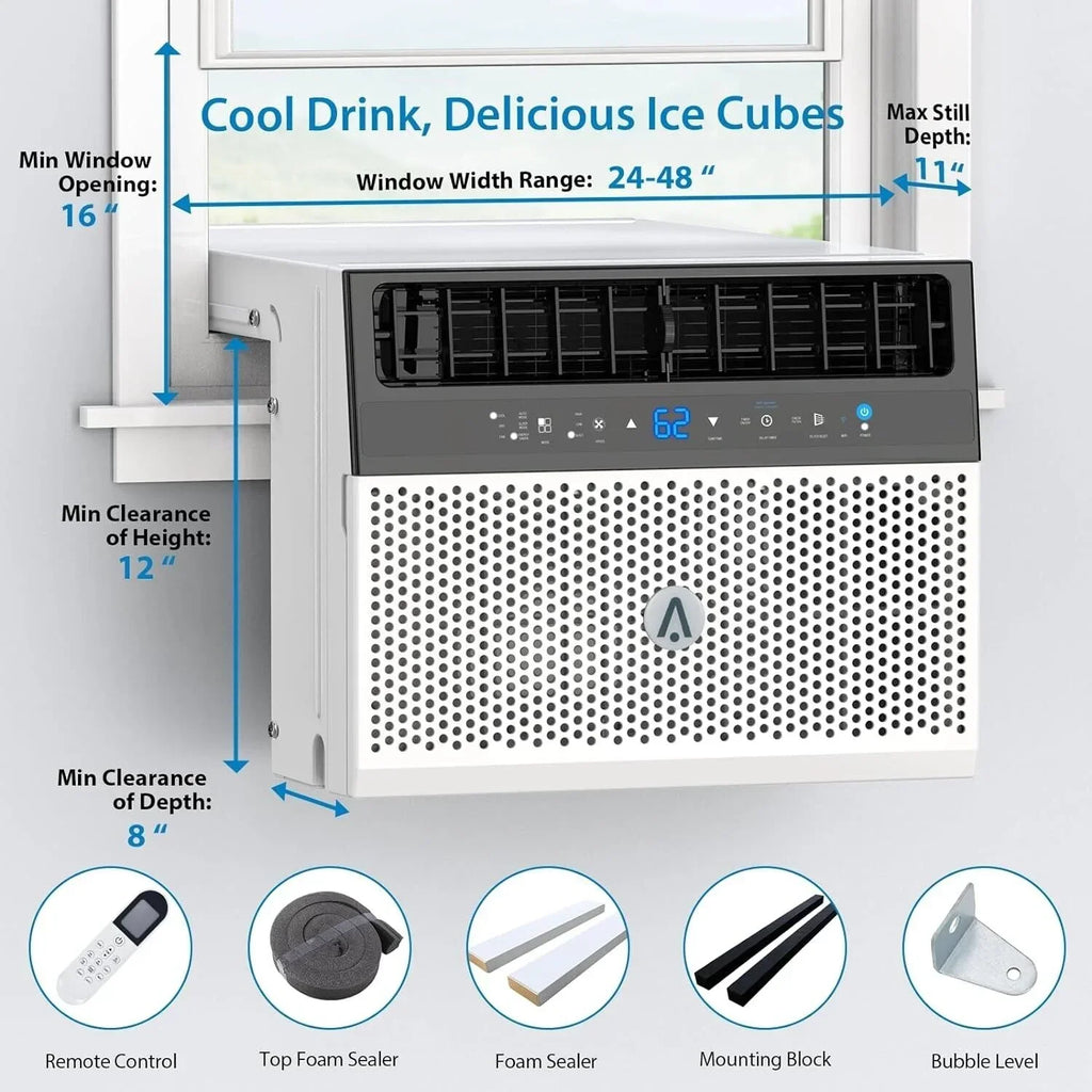 Nouveauté 2026 – Climatiseur de fenêtre 8000 BTU à poser sur le rebord de fenêtre, jusqu'à 370 pi² (34 m²), avec télécommande et application