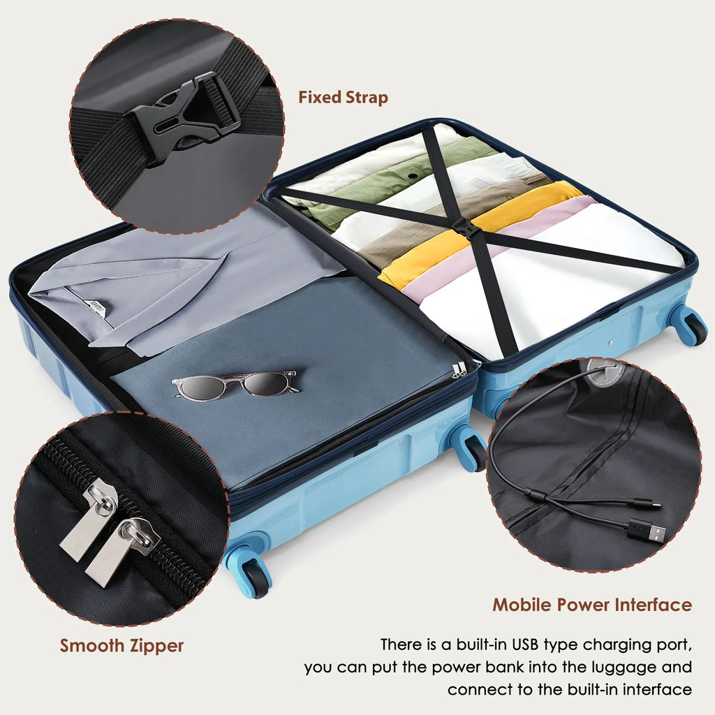 Nouveauté 2026 – Ensemble de 3 valises PAPROOS (51/61/71 cm), valise rigide légère avec port USB et crochets latéraux, bagage de voyage avec serrure TSA, valise à roulettes rigide pour l'école et les voyages, rose