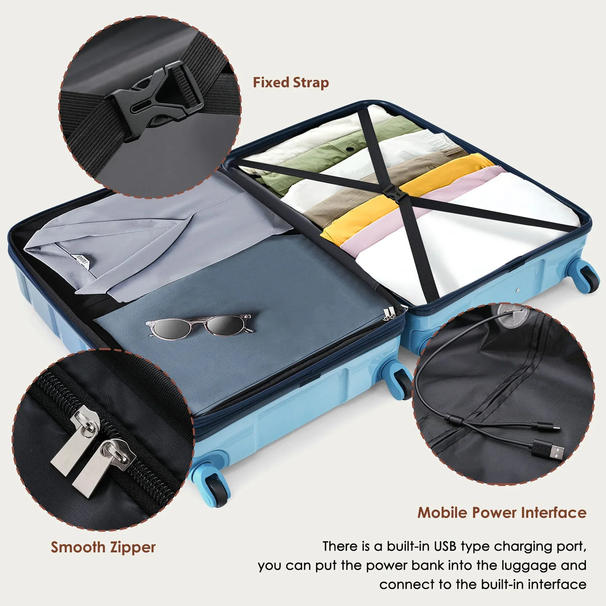 Nouveauté 2026 – Ensemble de 3 valises PAPROOS (51/61/71 cm), valise rigide légère avec port USB et crochets latéraux, bagage de voyage avec serrure TSA, valise à roulettes rigide pour l'école et les voyages, rose