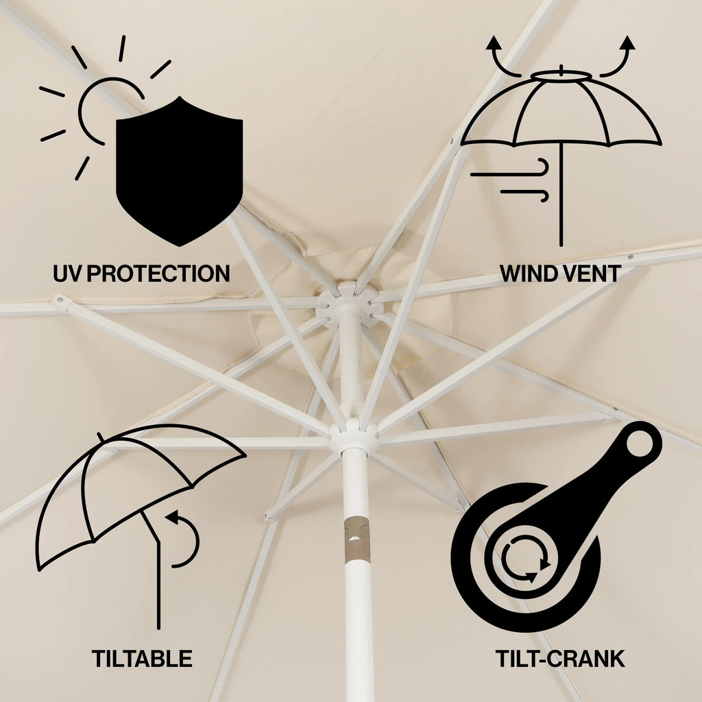 Nouveauté 2026 – Parasol de marché JONATHAN Y Tracy 2,74 m (9 pi), style classique milieu du siècle, franges festonnées, manivelle d'inclinaison automatique, aération et protection UV, rose corail/blanc, mât marron foncé
