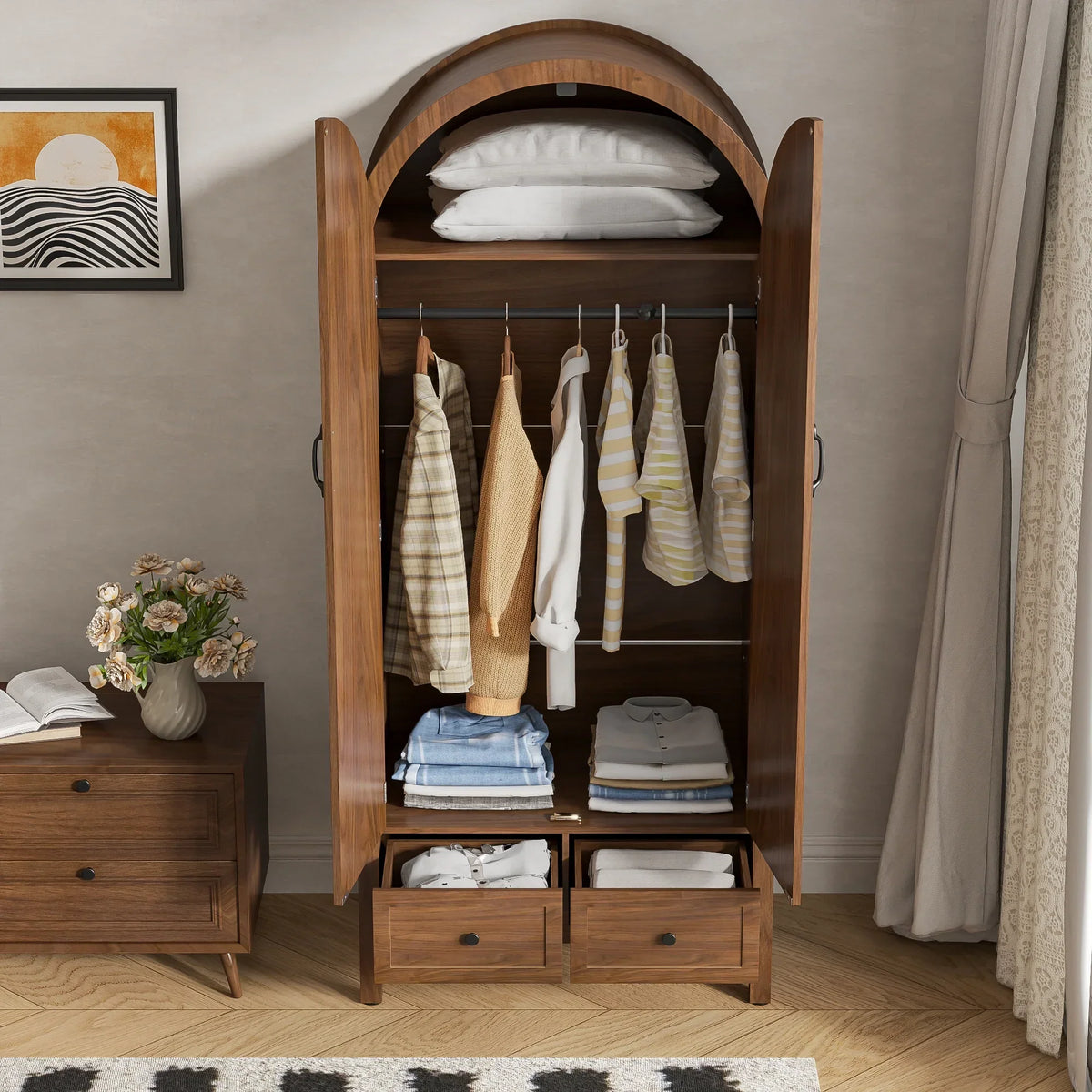 Nouveauté 2026 – Armoire-penderie Armoire , armoire de chambre avec tiroirs, armoires de rangement en bois