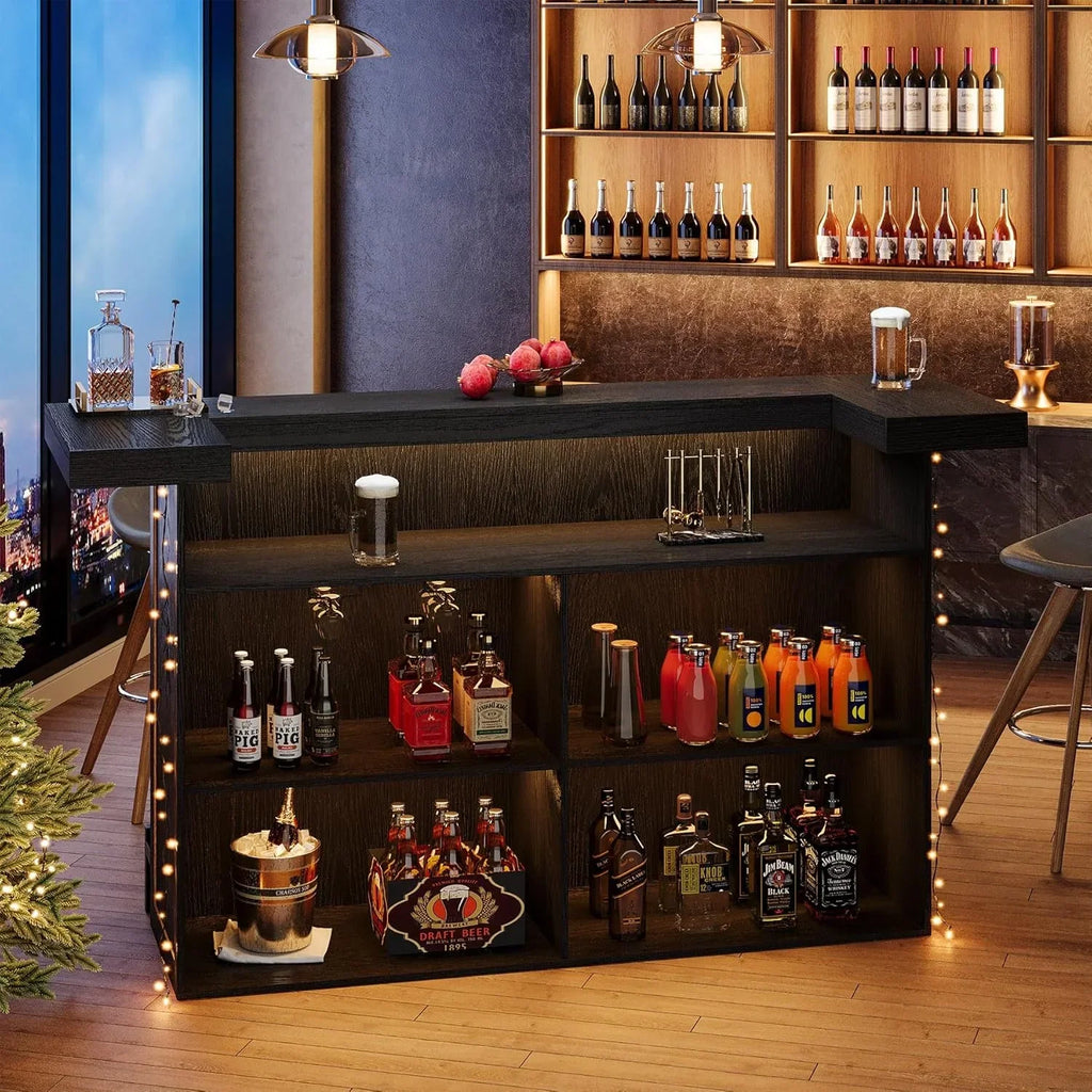 Nouveauté 2026 – Table de bar à 4 niveaux Tribesigns , grand meuble bar de 180 cm avec porte-verres à vin et repose-pieds noir, pour cuisine, salle à manger, salon, pub, marron rustique