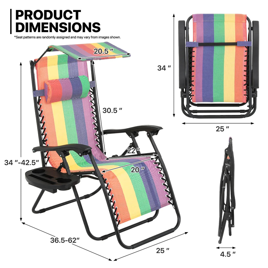 Nouveauté 2026 – Ensemble de 2 chaises MoNiBloom Zero Gravity , fauteuils de plage/terrasse pliables avec auvent et appui-tête, noirs