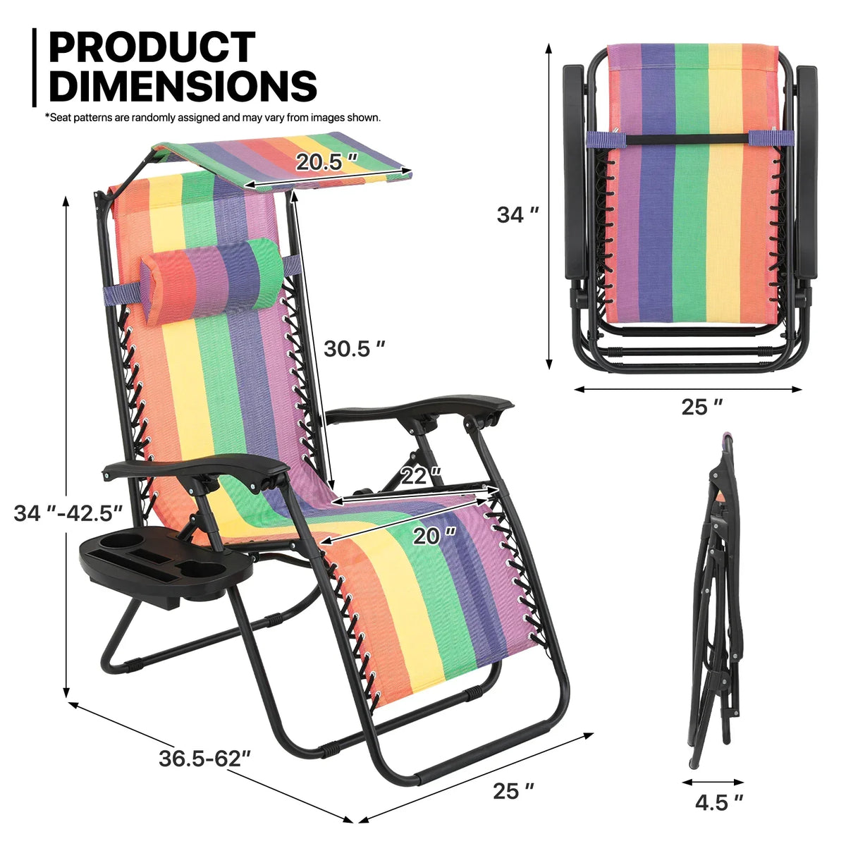 Nouveauté 2026 – Ensemble de 2 chaises MoNiBloom Zero Gravity , fauteuils de plage/terrasse pliables avec auvent et appui-tête, noirs