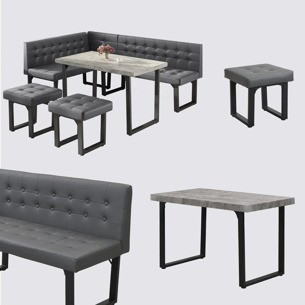 Nouveauté 2026 – Ensemble de salle à manger d'angle 5 pièces Brafab avec table et banc, style moderne, avec banquette rembourrée grise