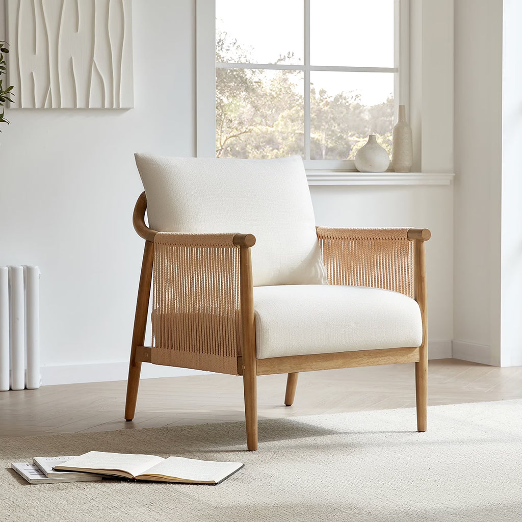 Nouveauté 2026 – Fauteuil d'appoint moderne CHITA , fauteuil tressé pour salon, crème